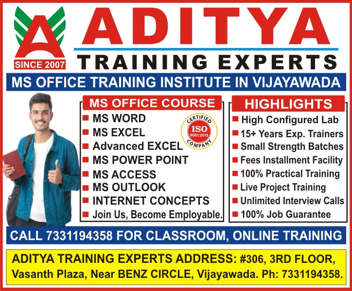 MS Office Training in Vijayawada, MS Office Training Near Me, MS Office Institutes in Vijayawada, Ms Office Certification Course in Vijayawada, MS Office Training Institutes Near Me - Aditya Training Experts Vijayawada