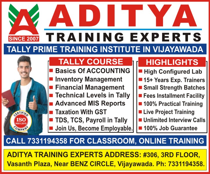 Tally Training in Vijayawada, Tally Institutes in Vijayawada, Tally Course Near Me, Tally Certification Course in Vijayawada, Tally Training Institutes Near Me - Aditya Training Experts Vijayawada