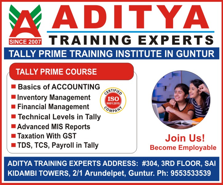 Learn Tally Course in Guntur for getting great career in Accounts and finance domain with in 45 Days, Tally Training Institute in Guntur with GST Returns @ Aditya Training Experts